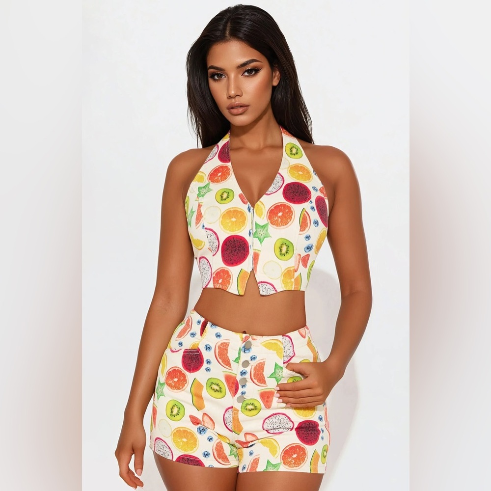 Fashion Nova Colorful Fruit Print Shorts